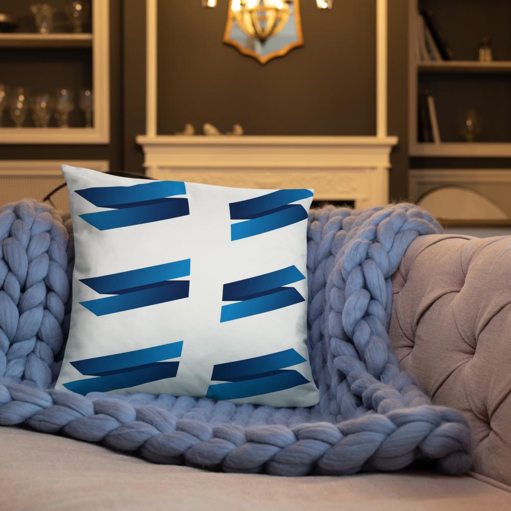 | White Throw Pillow with Blue Accents – Elegant 18x18 Decorative Cushion for Sofa or Bedroom”