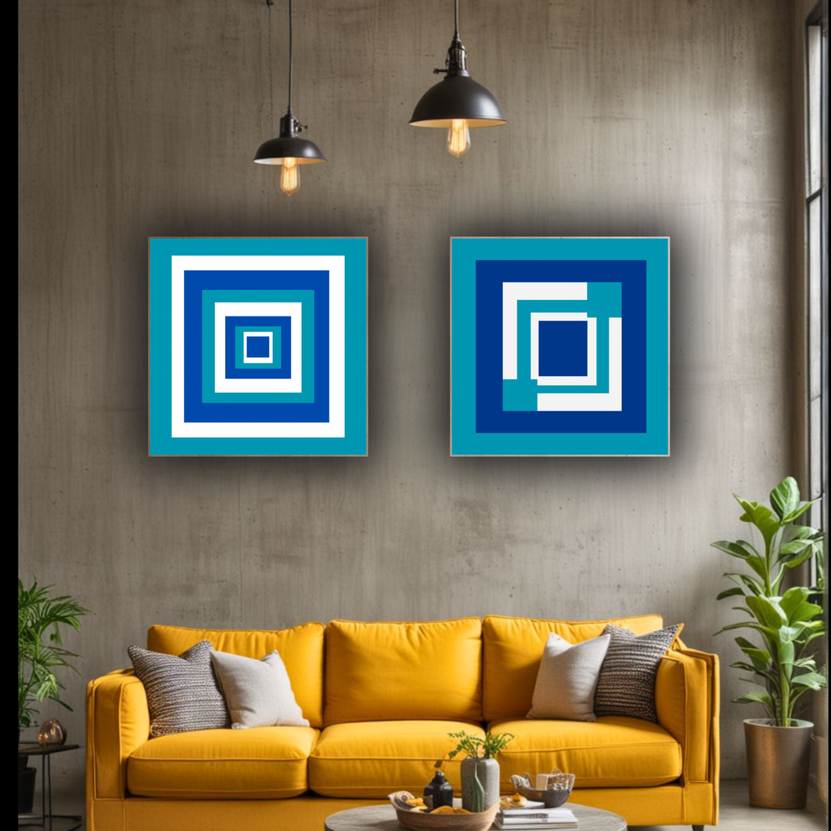 Blue & White Abstract Wall Art Set – 2-Piece Square Digital Download (20×20, 24×24, 36×36)