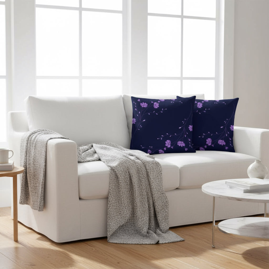 Dark Blue Throw Pillow with Purple Flowers – 18x18” | Elegant Floral  Design