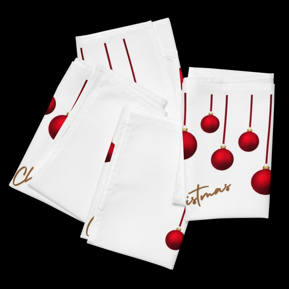 Red & White Festive Cloth Napkin Set (4) — 20 x 20 in Reusable Christmas Table Linens