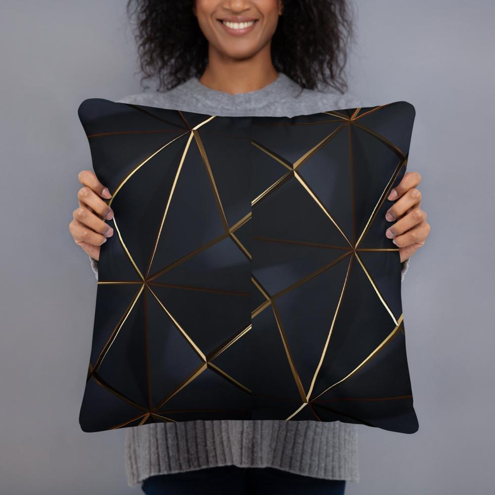 Black Throw Pillow with Tiny Gold Pattern – 18x18” | Minimal Luxe Accent Cushion