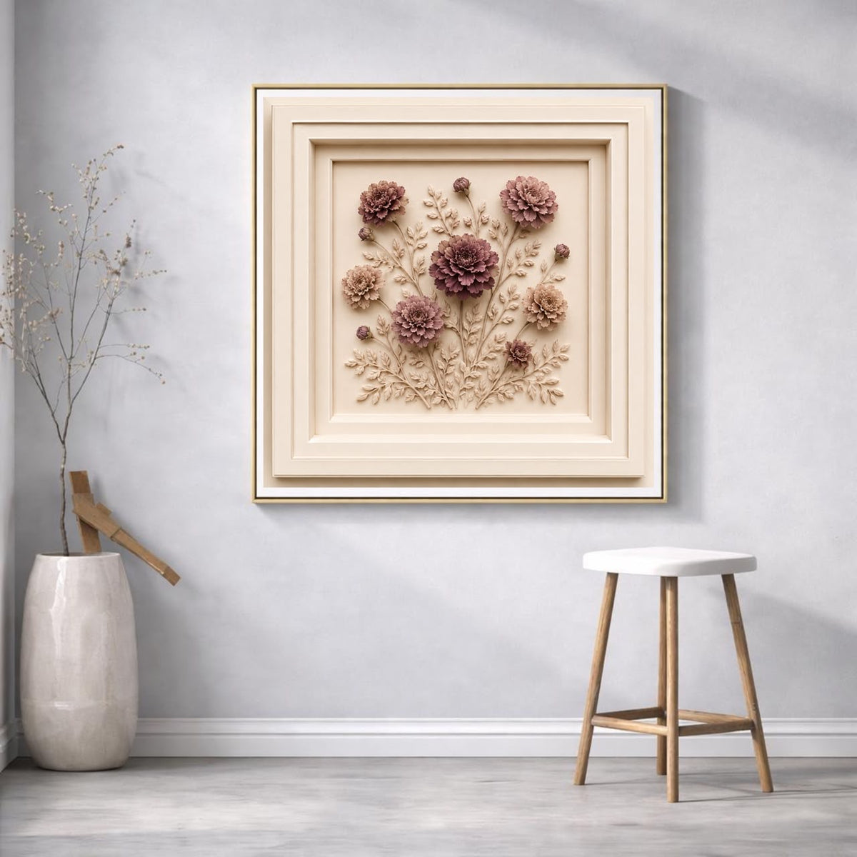 Elegant Sculptural Floral Wall Art Set of 10 | Premium Square Botanical Gallery Collection | Luxury Digital Download | 40 Printable Files