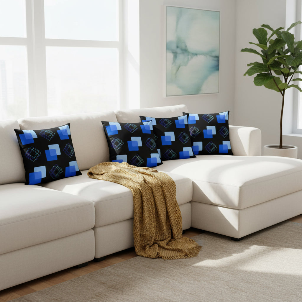 Geometric Blues Throw Pillow – 18×18” Modern Abstract Decor in Black & Mint