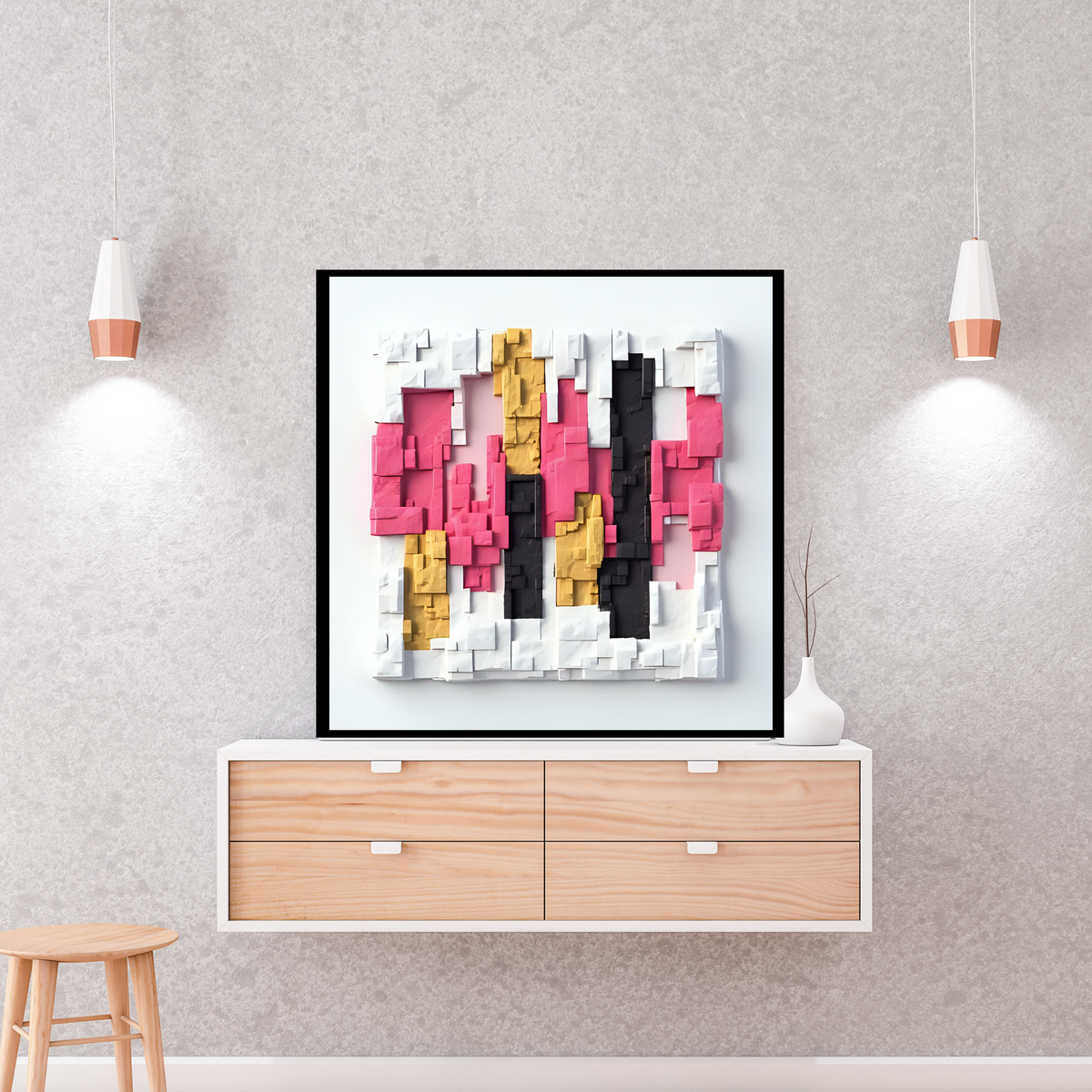 Modern Pink, Black & Gold Wall Art Set (2 Prints, Digital Download – 16x16, 20x20, 24x24 in)