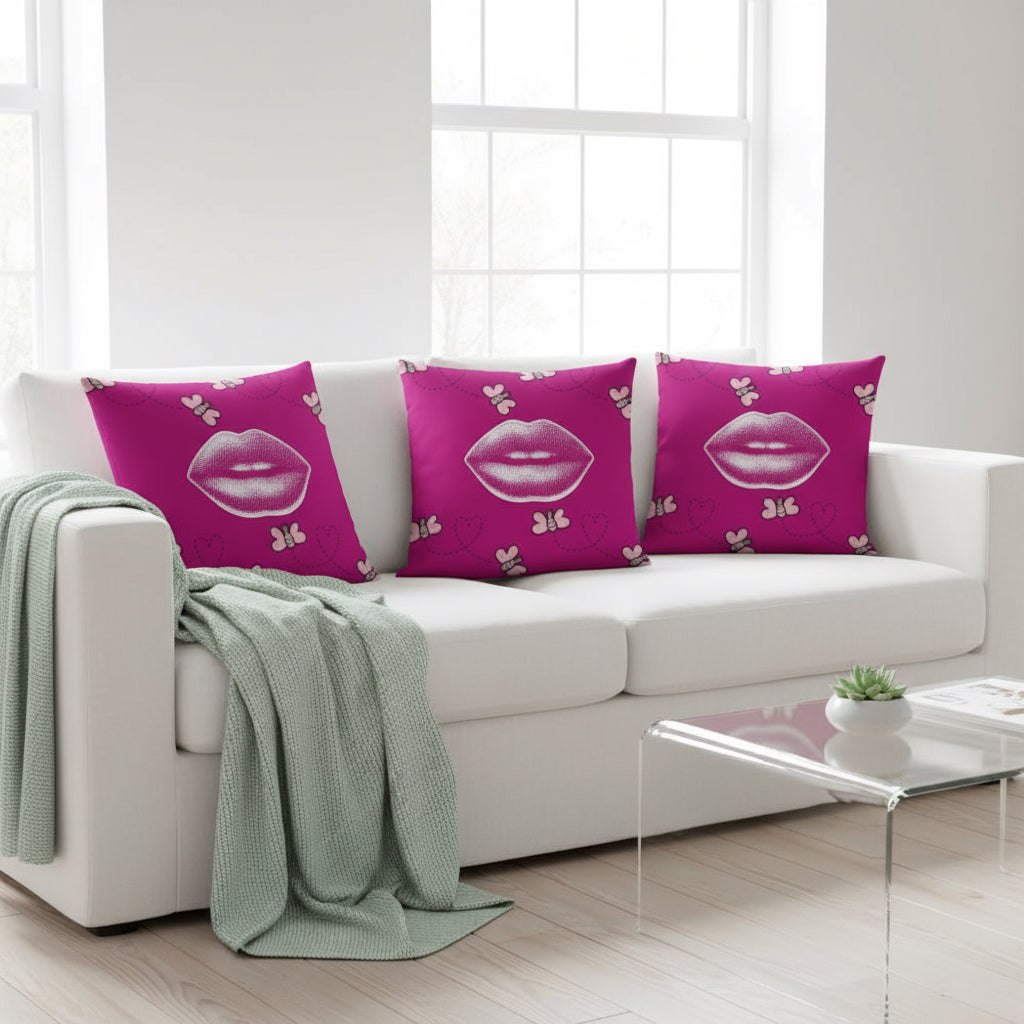 Pink Throw Pillow with Lips & Hearts – 18x18” | Fun & Flirty Pop Art Accent