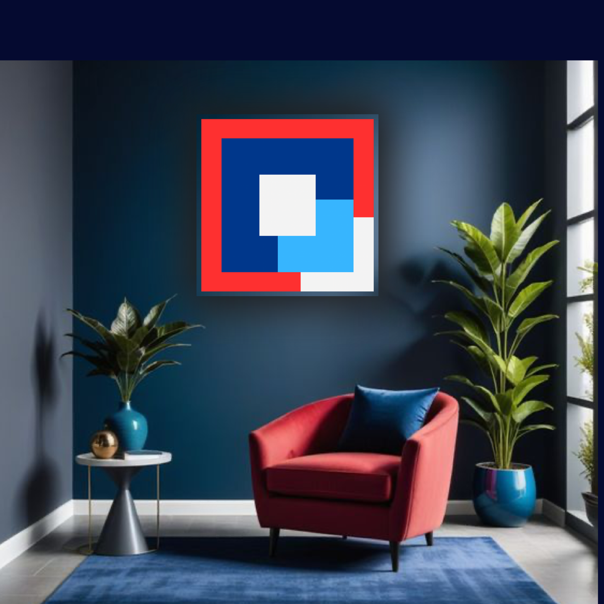 Red White & Blue Abstract Shapes – Square Printable Wall Art (20x20, 24x24, 36x36) – Set of 2 Digital Prints