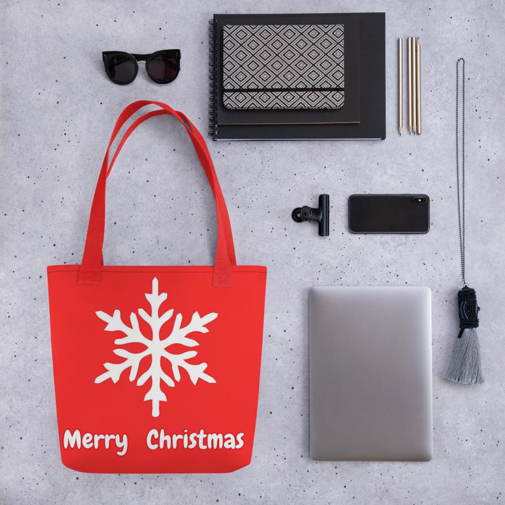 Red & White “Merry Christmas” Tote Bag – 15”x15” Holiday Shopping & Gift Bag