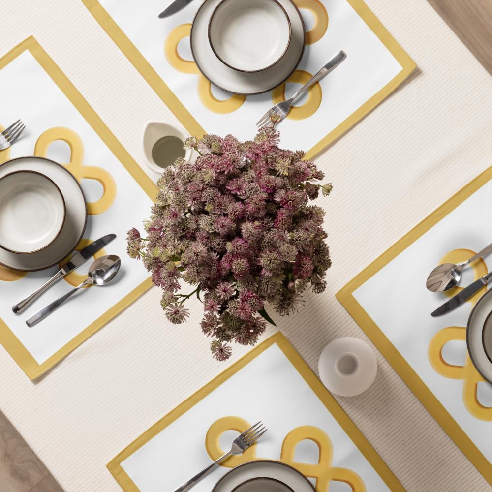 White & Yellow Abstract Placemat Set – 4-Pack 18x14 Decorative Table Placemats
