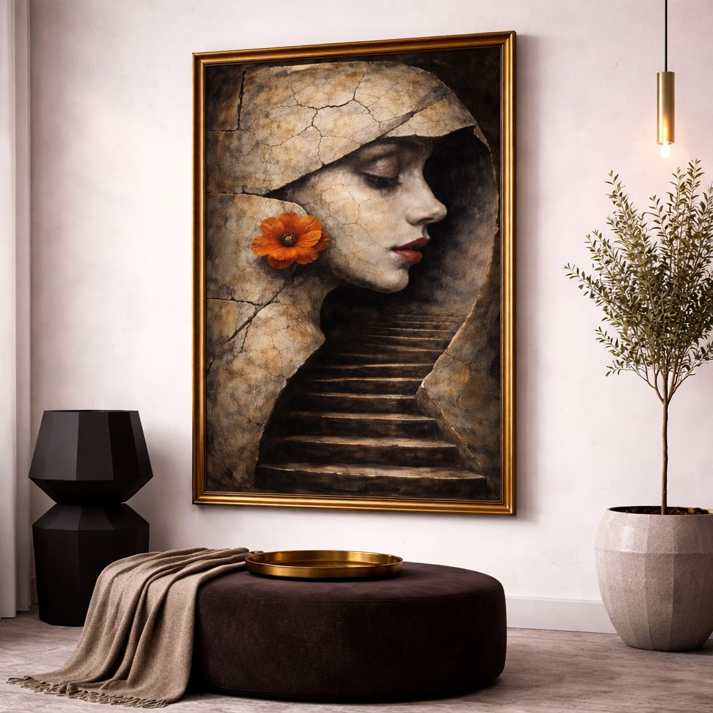 Surreal Staircase Face Wall Art Set – Abstract Psychological Portrait Printable – Dark Concept Digital Download (11x14, 16x20, 18x24, 24x36)