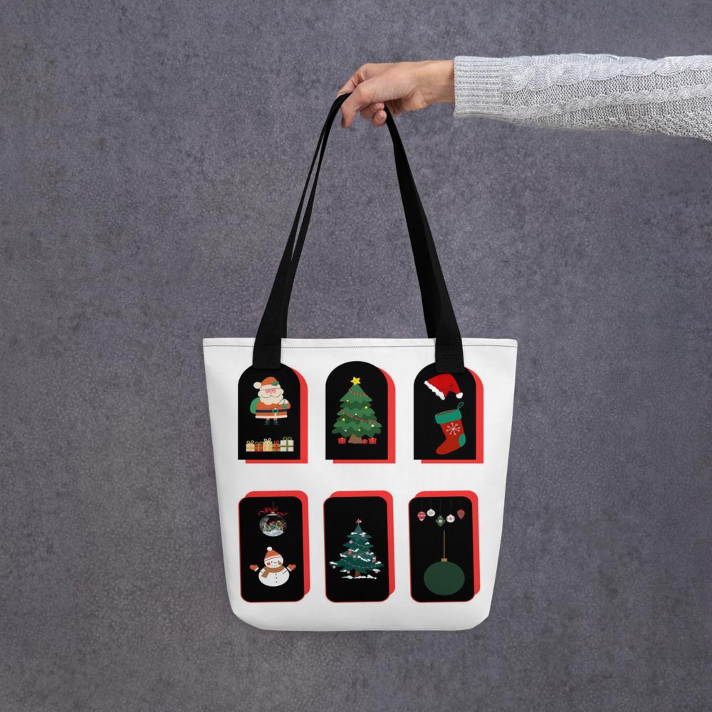 Christmas Tote Bag – 15×15″ White Background with Elegant Festive Design