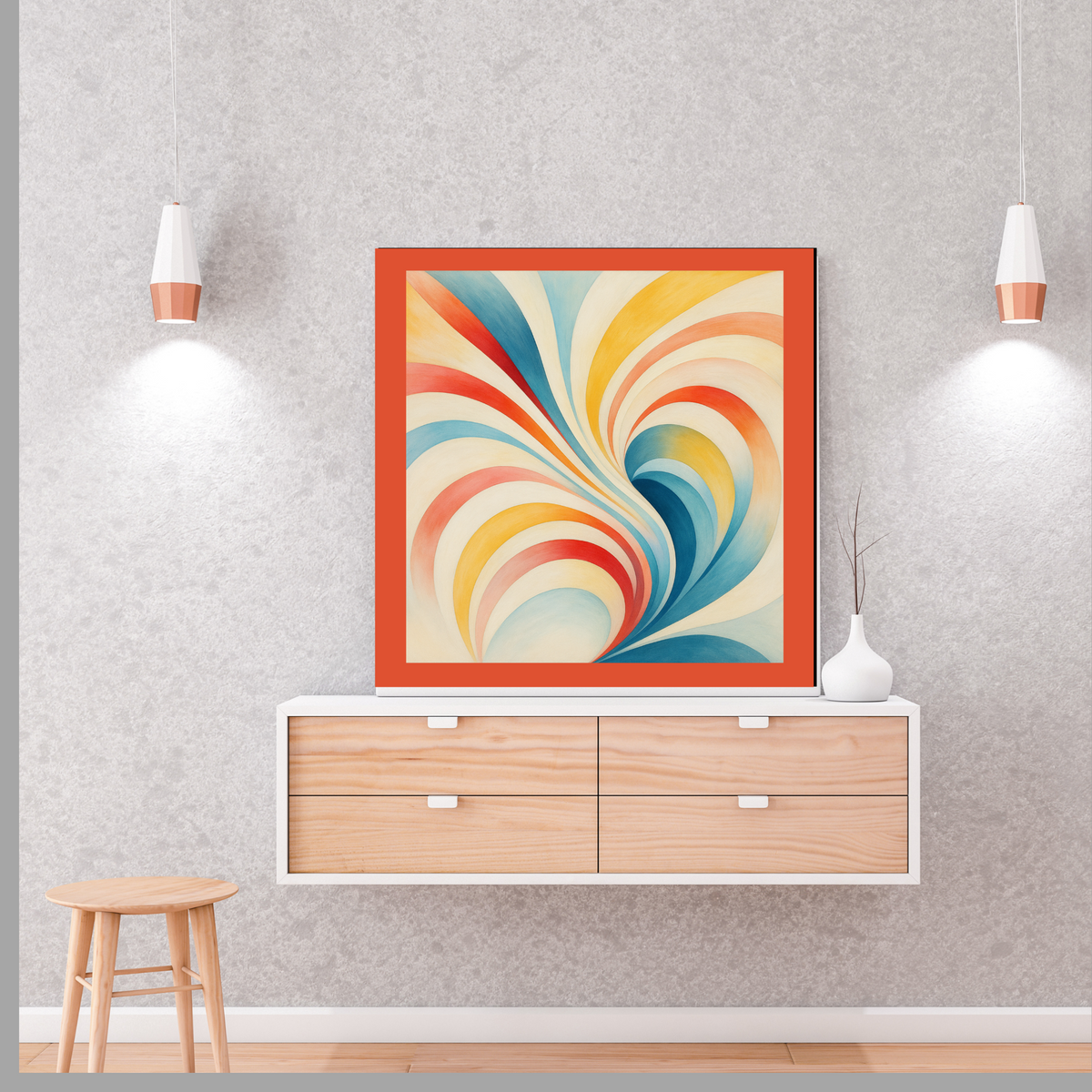 Abstract Harmony Wall Art Set – Orange & Cream Multicolor Square Prints | Digital Download (20x20, 24x24, 36x36)