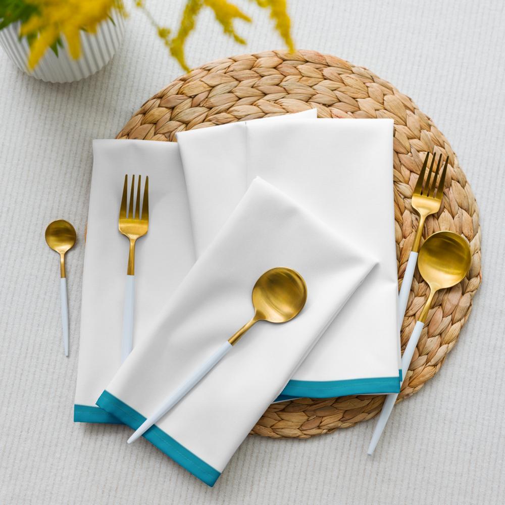 White and Teal Cloth Napkin Set – 4 Elegant 20x20” Reusable Fabric Napkins for Modern Table Décor