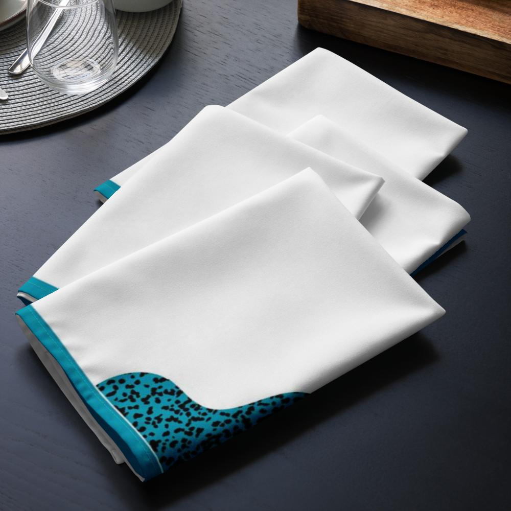 White and Teal Cloth Napkin Set – 4 Elegant 20x20” Reusable Fabric Napkins for Modern Table Décor