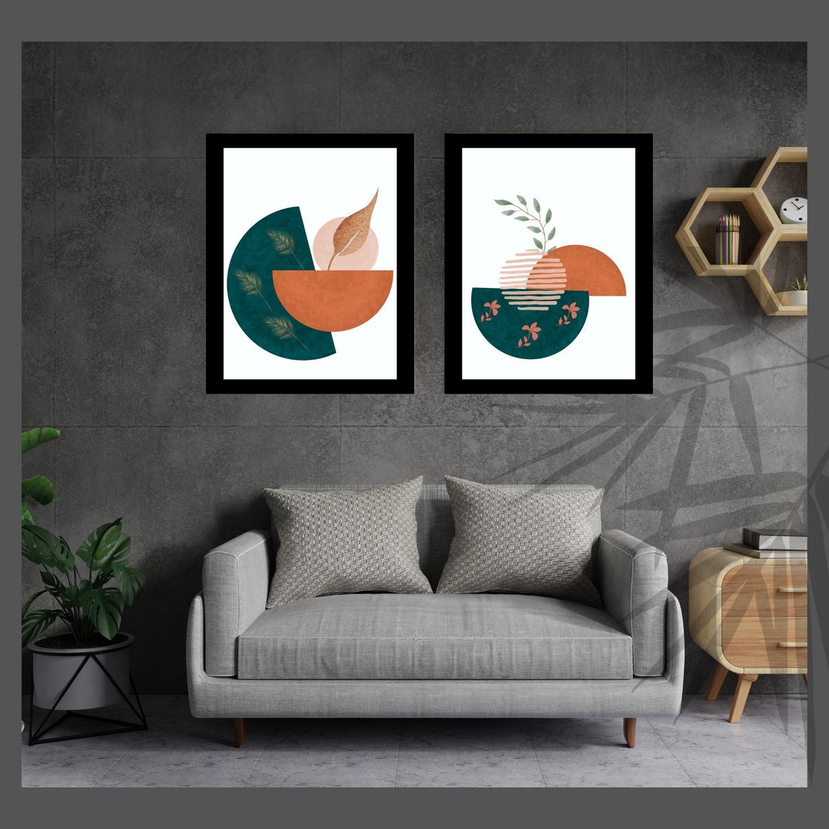 Boho Calabash Wall Art Set – 3 Printable Green & Brown Abstract Prints on White Background