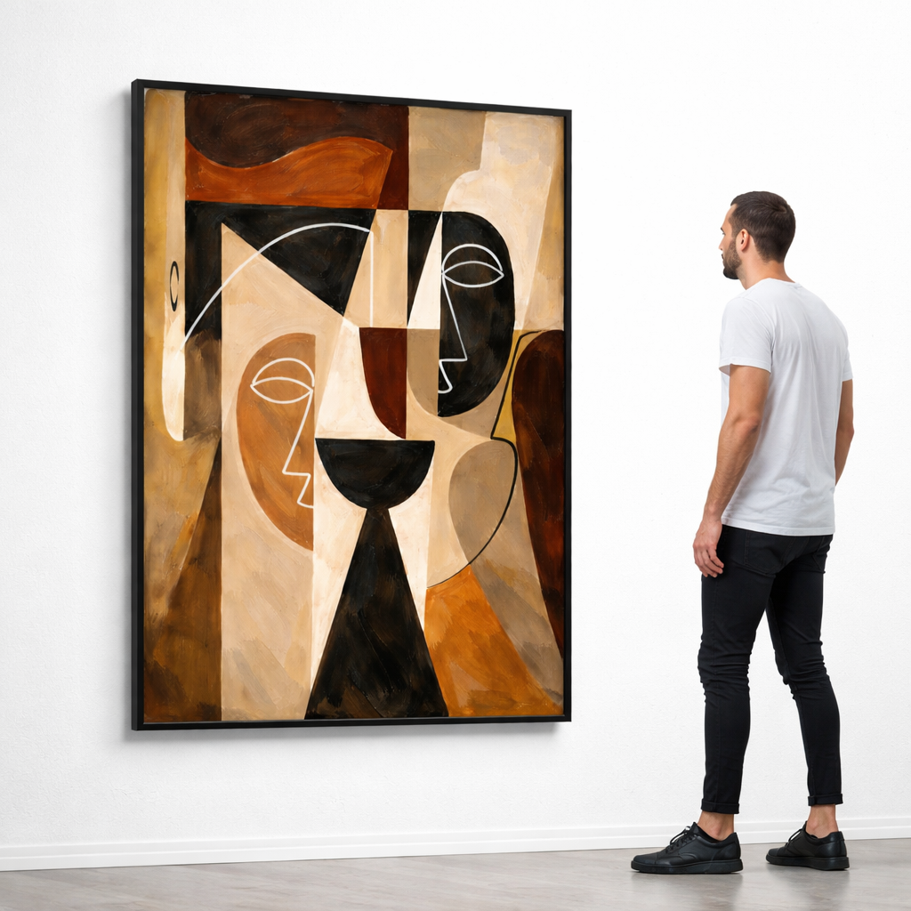 Modern Abstract Face Wall Art Set – Geometric Portrait Printable – Mid Century Neutral Decor – Digital Download (11x14, 16x20, 18x24, 24x36)