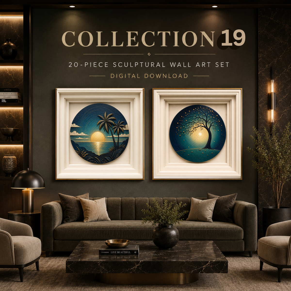 Golden Horizon Sculptural Sunset Wall Art | Premium Square Nature Print | Modern Landscape Digital Download