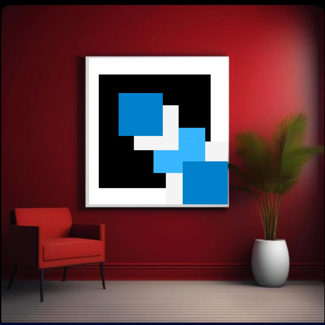 Blue, Black & White Abstract Wall Art – Digital Download | Modern Square Printable Art (20x20, 24x24, 36x36)