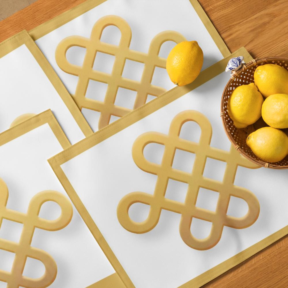 White & Yellow Abstract Placemat Set – 4-Pack 18x14 Decorative Table Placemats