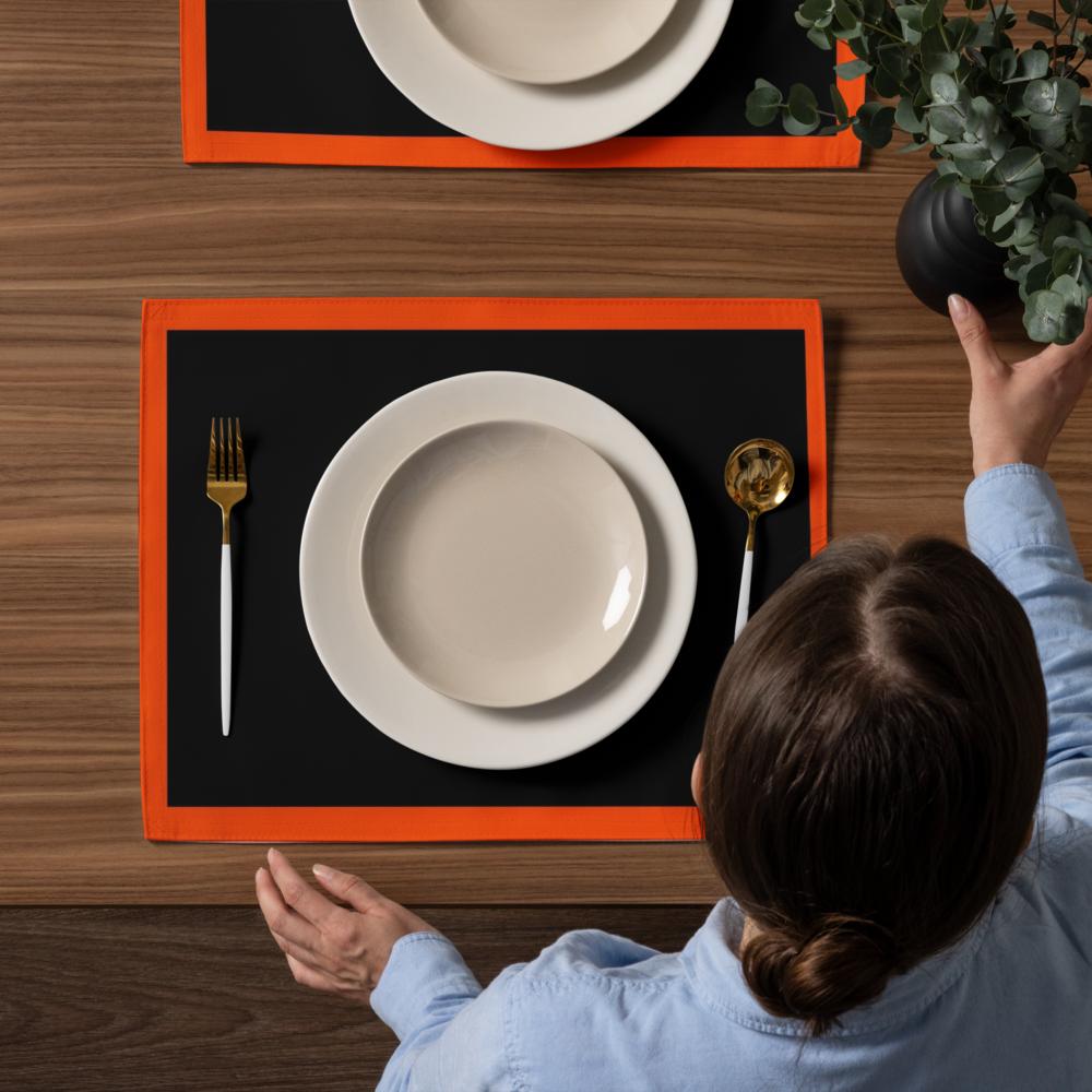Orange & Black Placemat Set of 4 – 18x14 Inch Washable Heat-Resistant Table Mats for Dining Table Décor