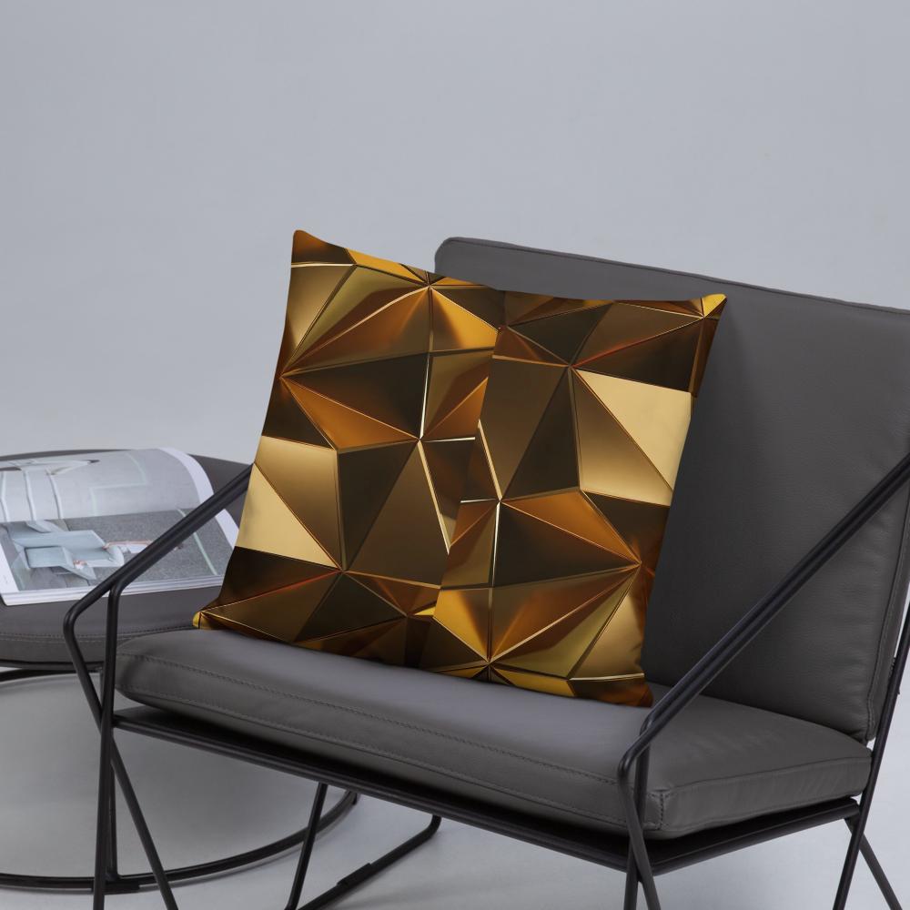 Metallic Geometric Throw Pillow – 18x18” | Gold & Bronze Triangular 3D Design