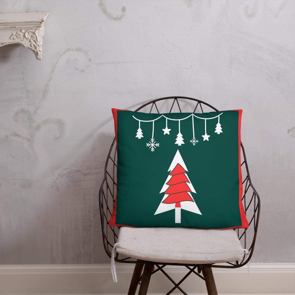 Festive Green & Red Christmas Tree Throw Pillow – 22x22” Holiday Cushion for Living Room & Bedroom Decorating