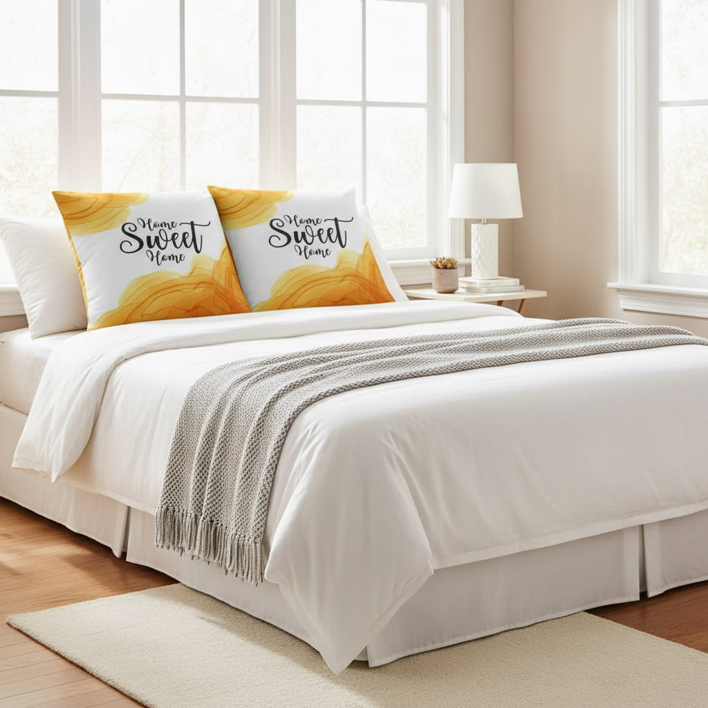 Orange & White Marble Throw Pillow – “Home Sweet Home” Decorative Cushion 22x22”