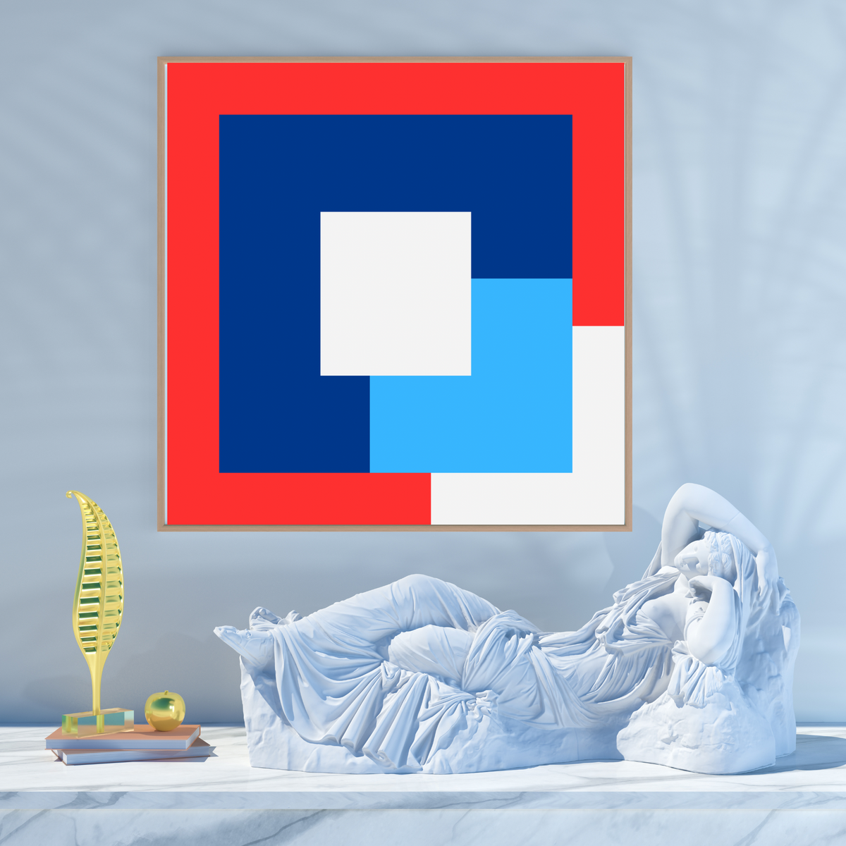 Red White & Blue Abstract Shapes – Square Printable Wall Art (20x20, 24x24, 36x36) – Set of 2 Digital Prints