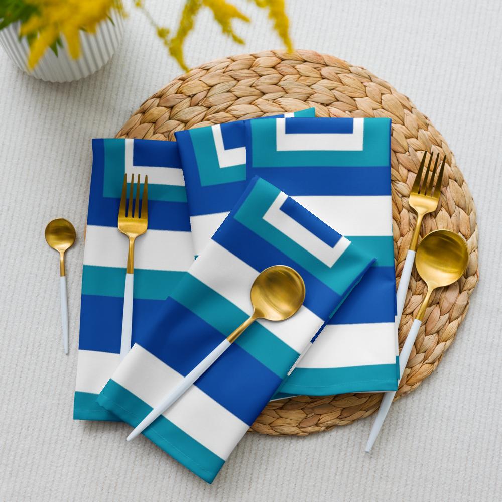 White, Blue & Teal Abstract Cloth Napkin Set – 4 Reusable 20x20” Fabric Napkins for Elegant Table Décor