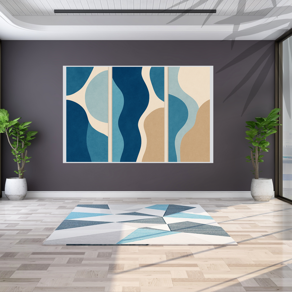 Marble-Inspired Landscape Wall Art – Blue, Light Brown & Cream | Digital Download