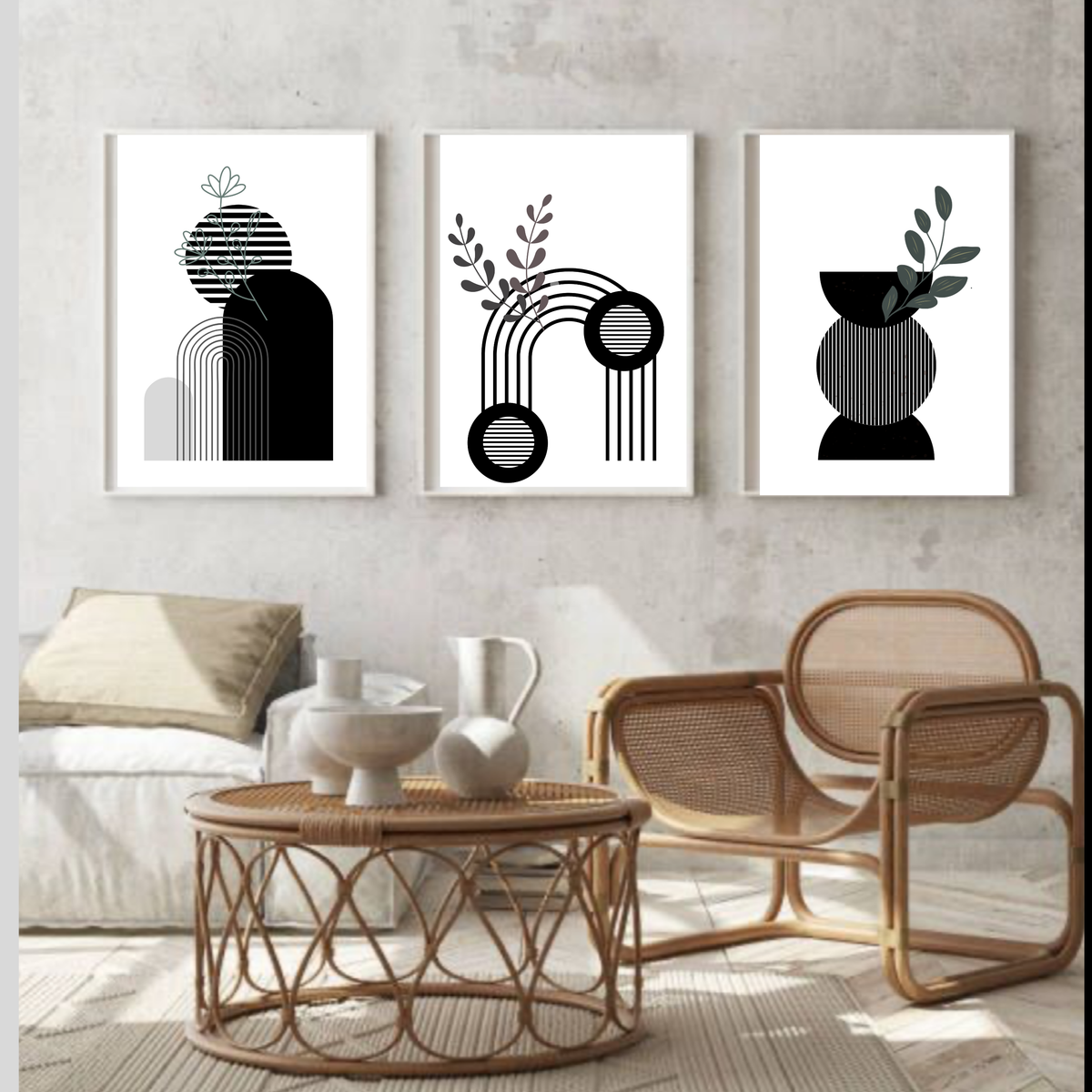 Black & White Boho Wall Art – Minimalist Digital Download Print, Modern Neutral Home Décor (16x20, 18x24, 24x36)