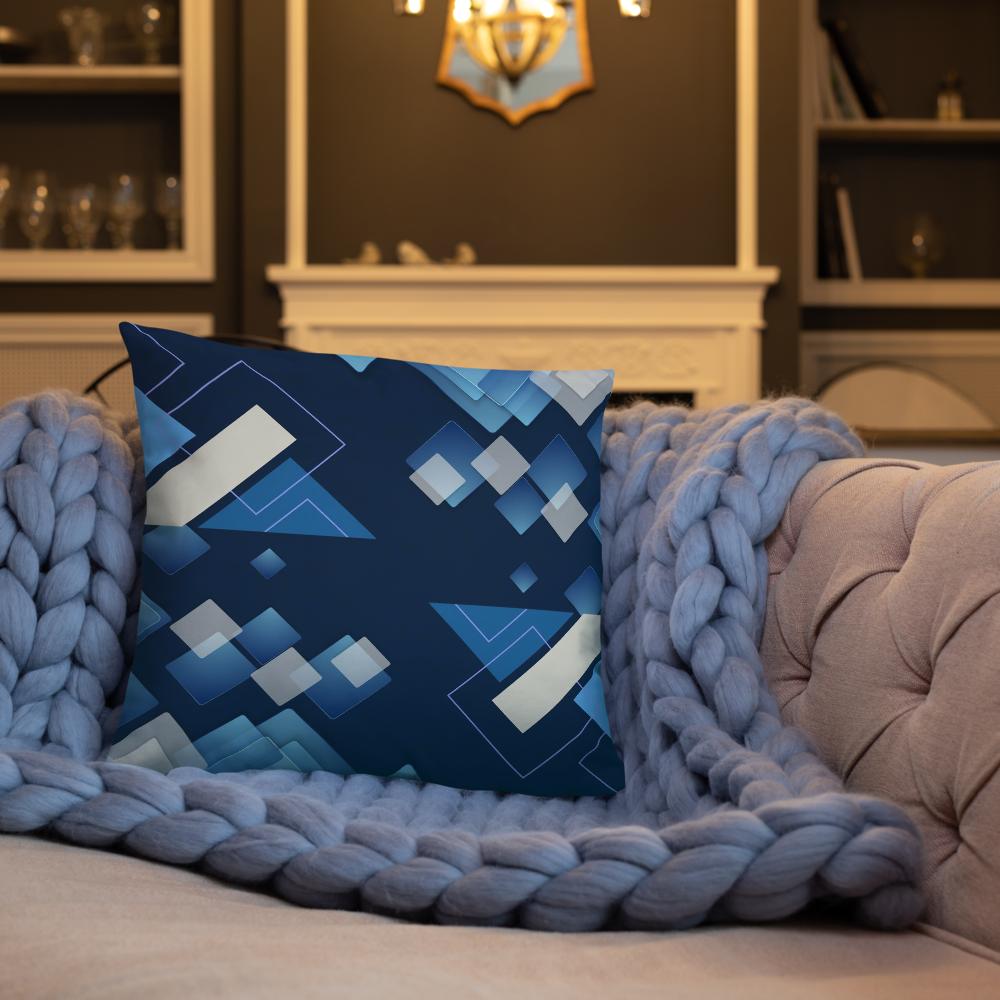 Royal Blue Throw Pillow with Abstract Shapes – 18x18” | Geometric Light Blue, Gray & White Design