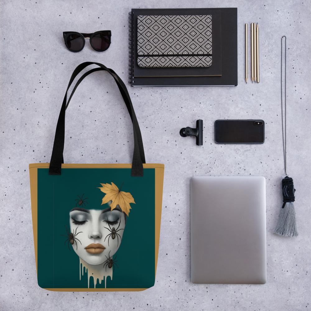 Green & Brown Halloween Tote Bag – 15”x15” Spooky-Chic Fall Fashion Accessory