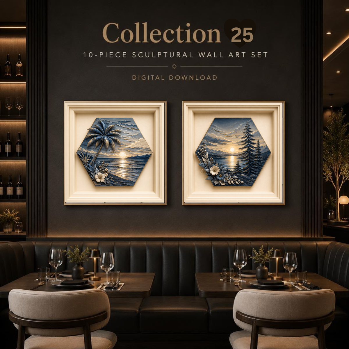 Luxury Sculptural Sunset Landscape Wall Art Set of 10 | Premium Square Nature Gallery Collection | Modern Digital Download | 40 Printable Files