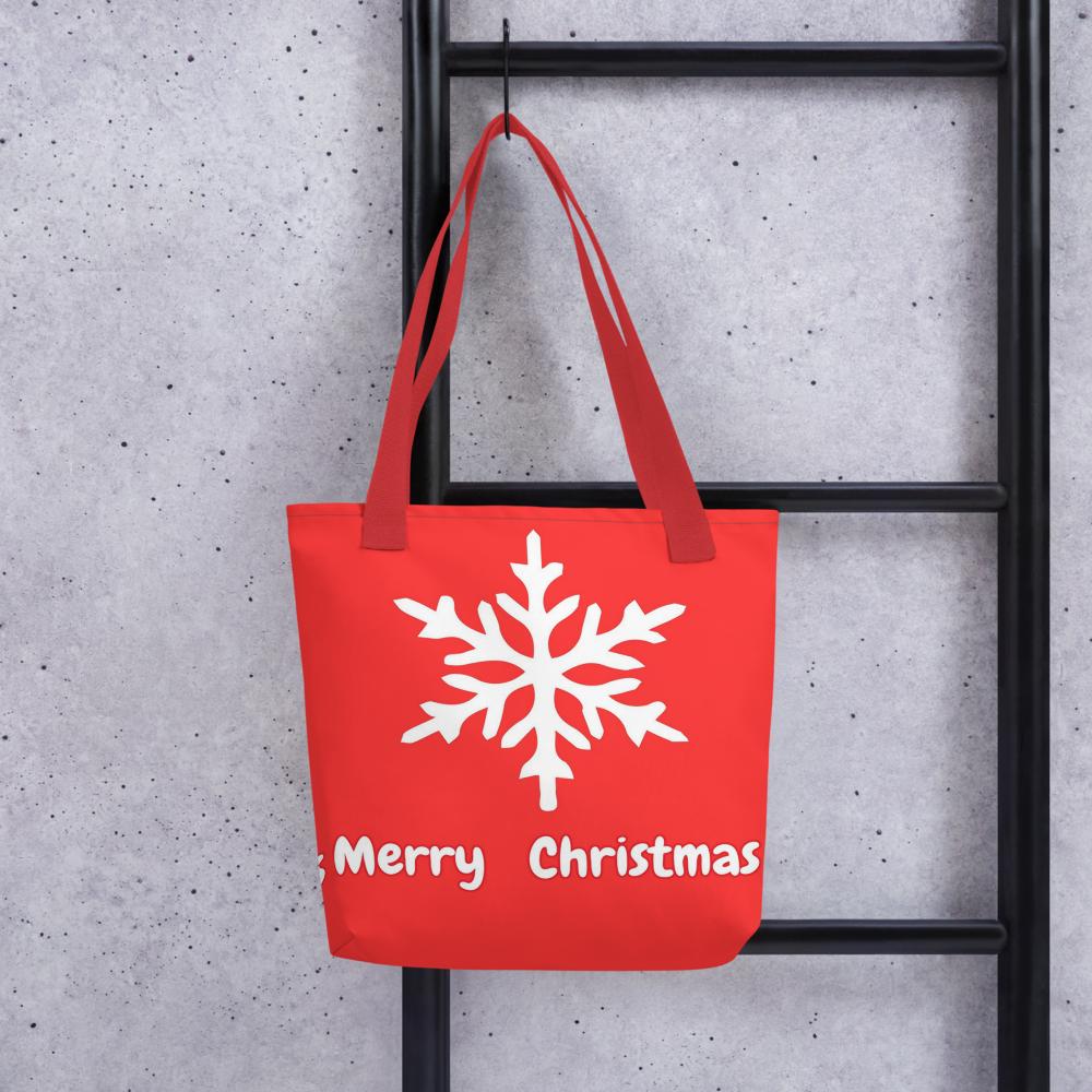 Red & White “Merry Christmas” Tote Bag – 15”x15” Holiday Shopping & Gift Bag