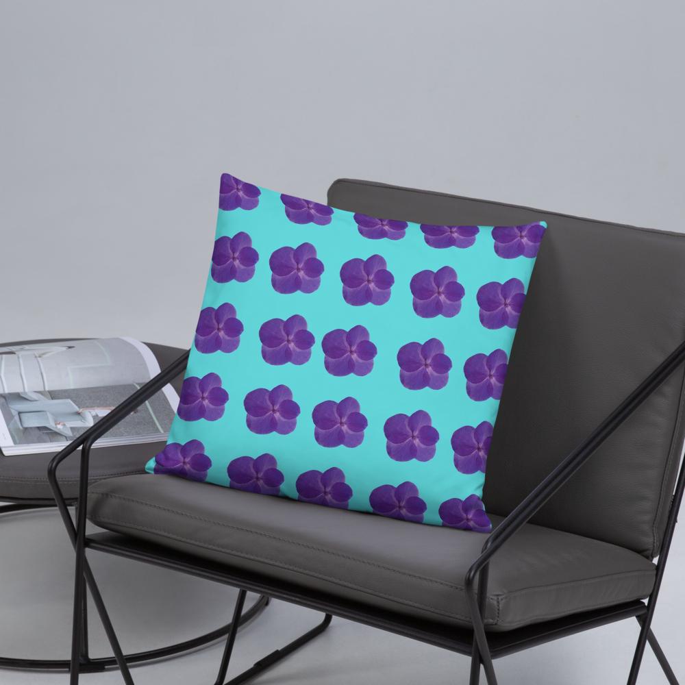Mint Green Throw Pillow with Purple Flower Pattern – 18x18” | Soft Botanical Accent