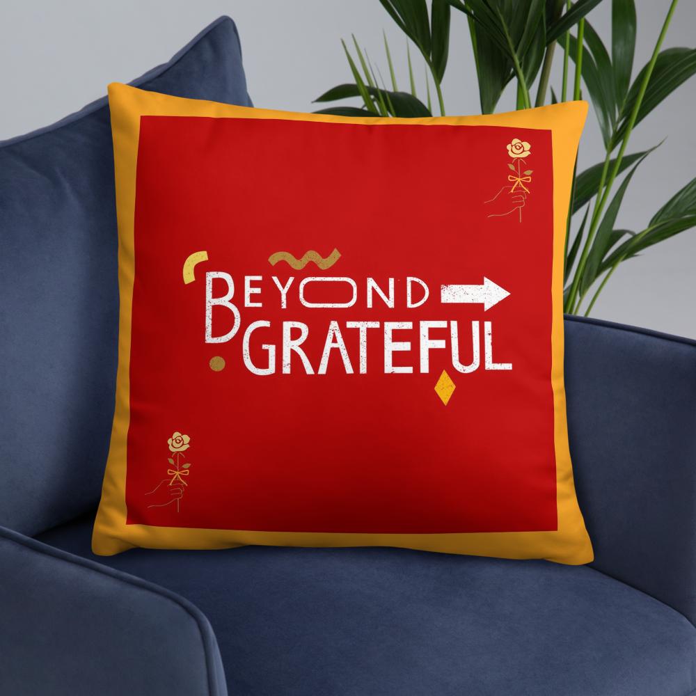 Beyond Grateful Throw Pillow – Thanksgiving Decorative Cushion (18x18, Orange & Red)