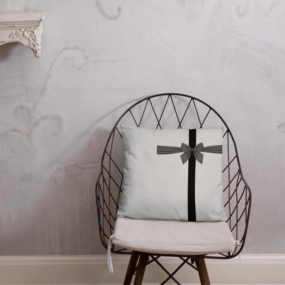 White Throw Pillow with Black Line & Bow – 18x18” & 22x22”