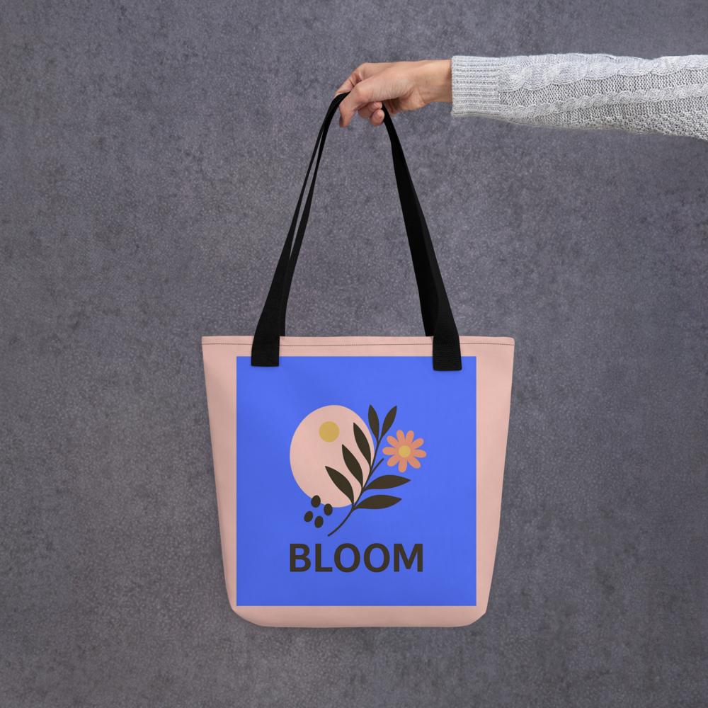 Navy Blue & Peach “Bloom” Boho Flower Tote Bag – 15”x15” Stylish Everyday Carryall
i
