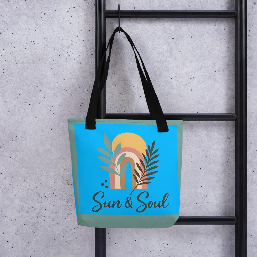 Eco-Friendly Boho Tote Bag – Reusable Blue & Green Shoulder Bag for Everyday Use