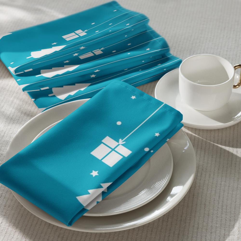 Teal and White Christmas Cloth Napkin Set – 4 Pack | 20x20 Inch Holiday Table Décor, Elegant Reusable Fabric Napkins for Dining, Parties & Christmas Tablescape