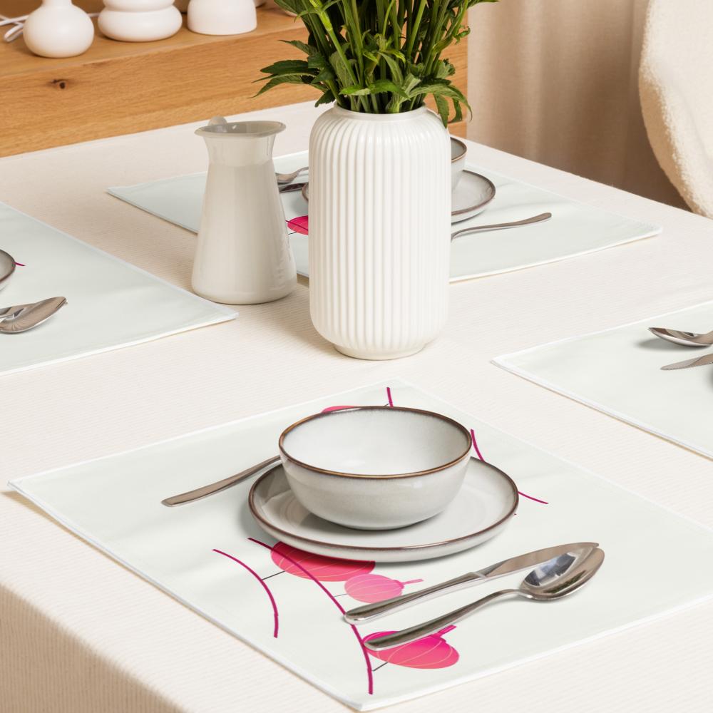White & Pink Abstract Placemat Set – 4-Pack 18x14 Decorative Table Placemats