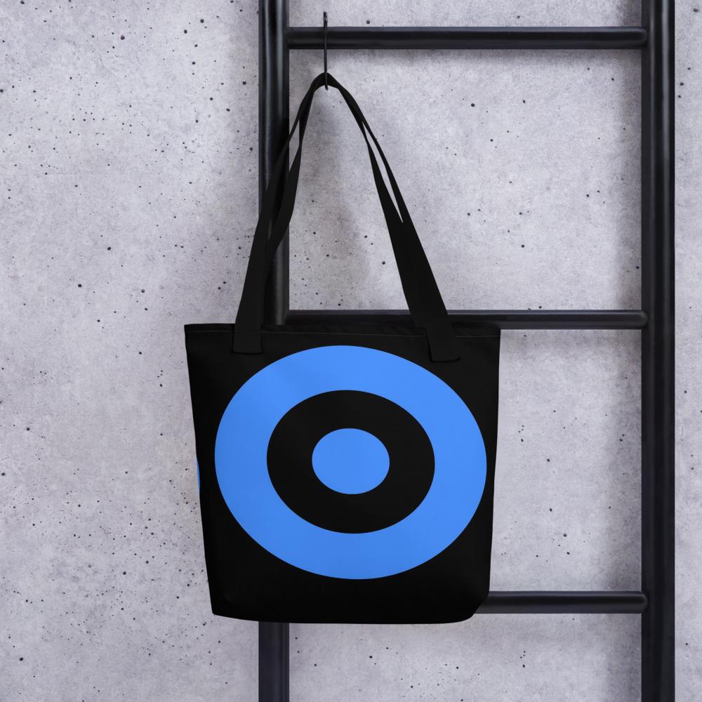 Black & Blue Abstract Circles Tote Bag – 15”x15” Modern Art Carryall