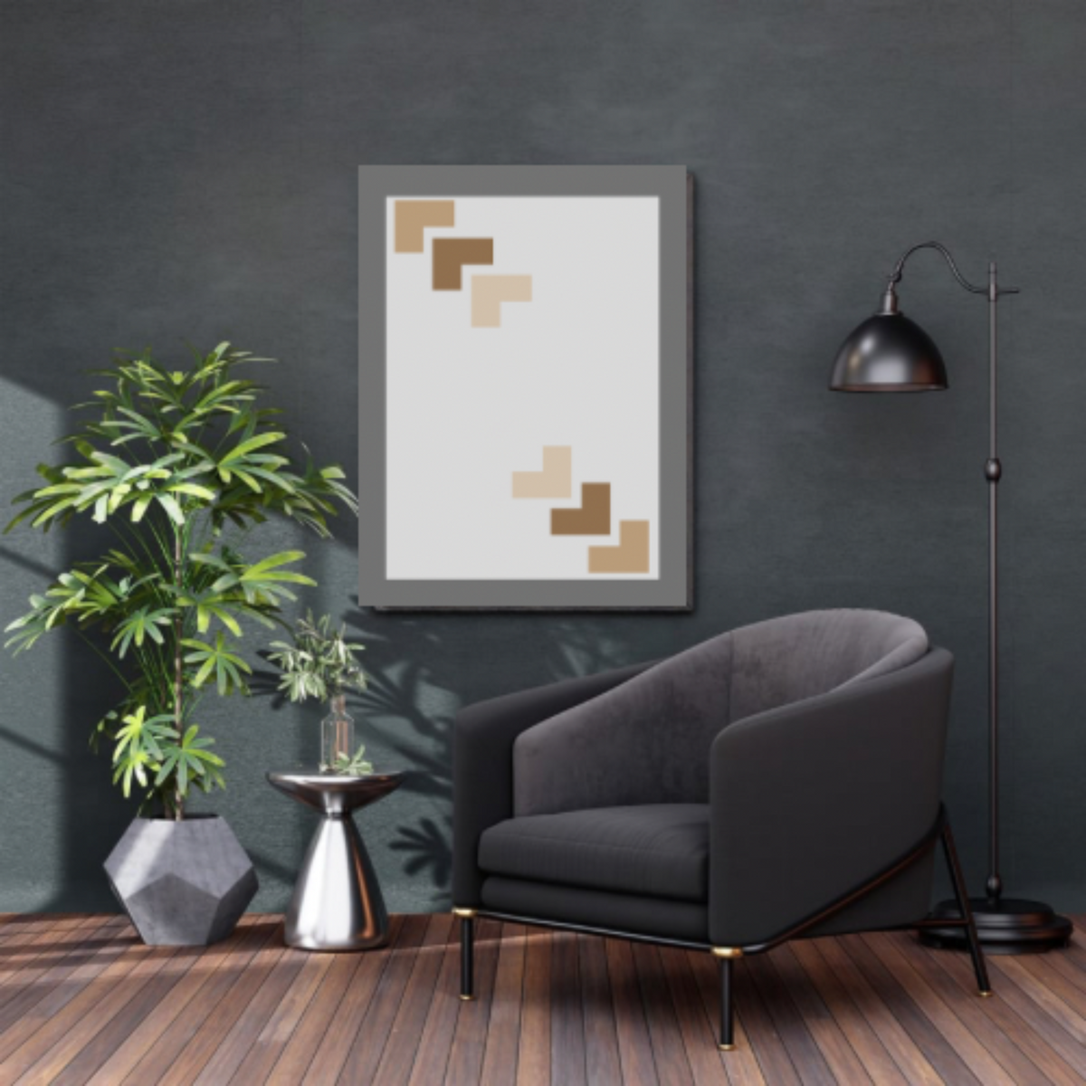 Boho Wall Art Set – 4-Piece Digital Download with White Background, Grey Borders & Brown Beige Designs (16x20, 18x24, 24x36 Inches)