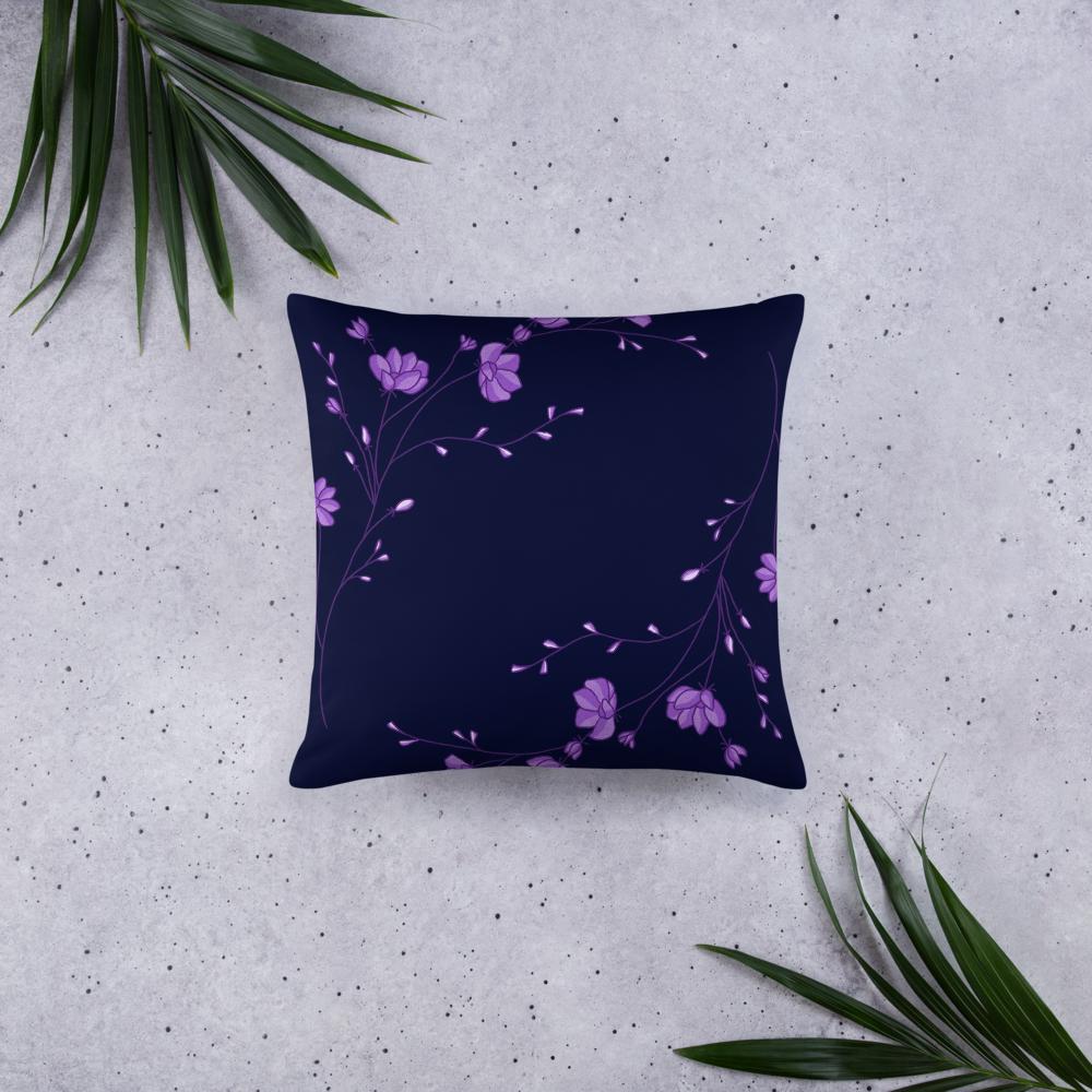 Dark Blue Throw Pillow with Purple Flowers – 18x18” | Elegant Floral  Design