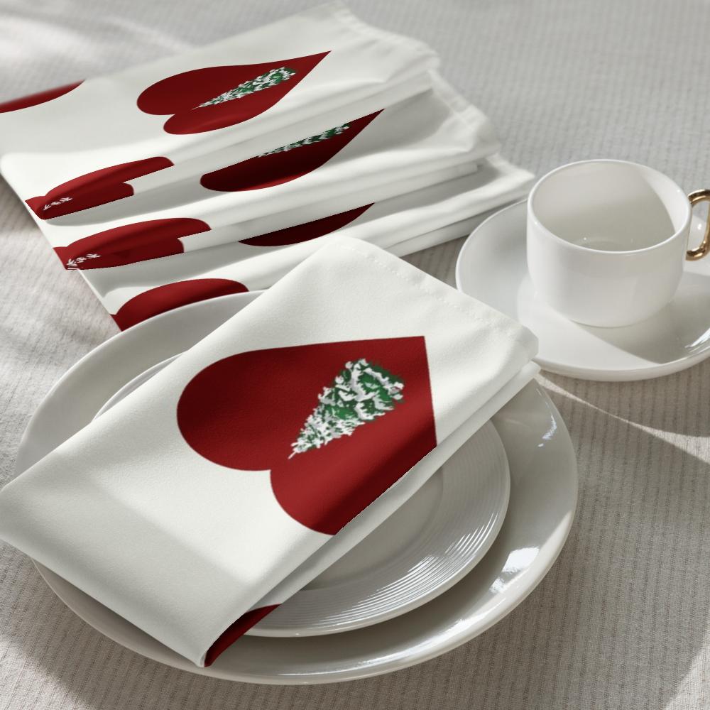 Red & White Holiday Cloth Napkin Set (4) — 20 x 20 in Reusable Christmas Dinner Napkins