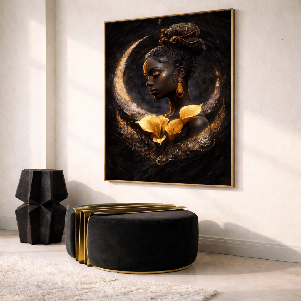Luxury Black and Gold Afrocentric Wall Art Set – Regal African Queen Printable Decor – Modern Statement Digital Download (11x14, 16x20, 18x24, 24x36)