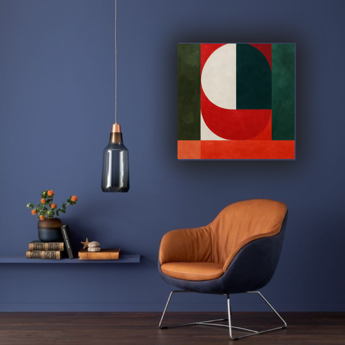 Abstract Square Wall Art | White, Black, Orange, Red & Green | Digital Download (20x20, 24x24, 36x36)