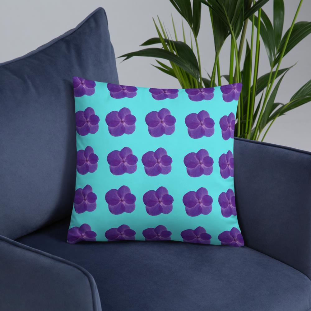Mint Green Throw Pillow with Purple Flower Pattern – 18x18” | Soft Botanical Accent