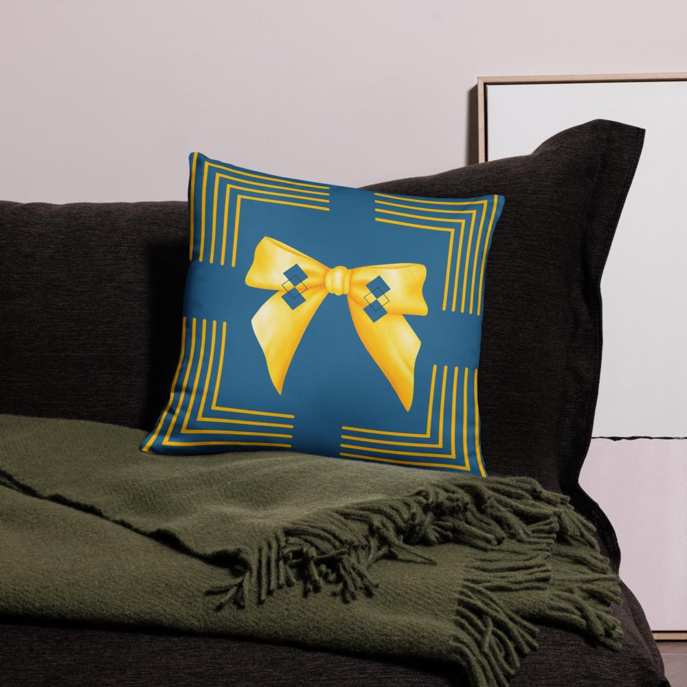 Modern Blue Square Pillow with Yellow Detailing – 18x18 Sofa & Bed Accent Decor