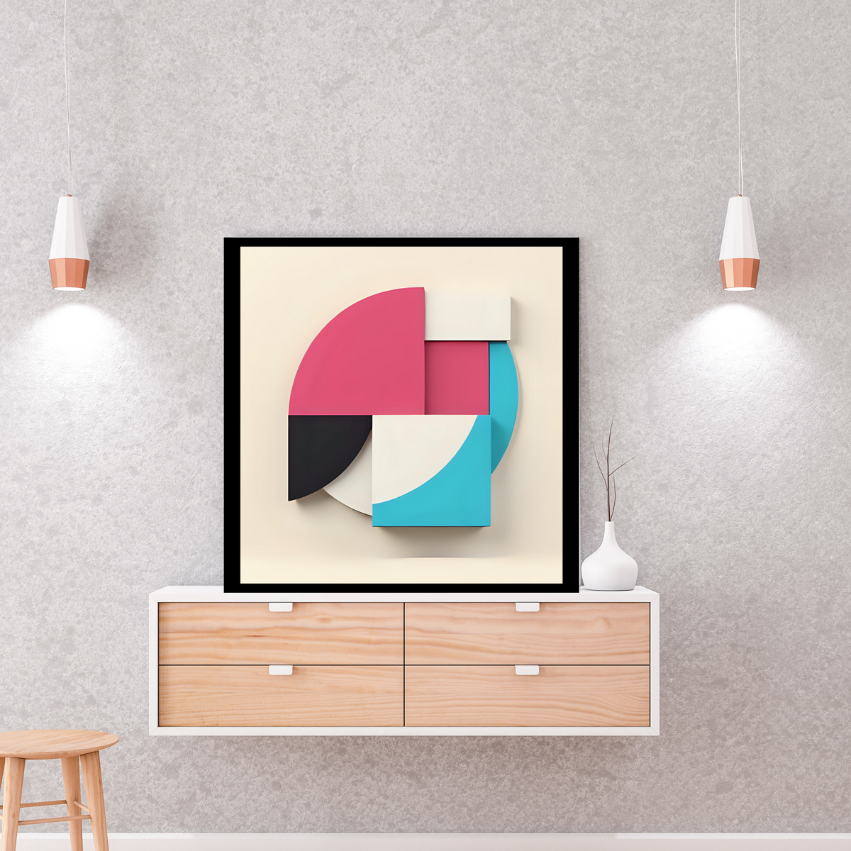 L 2-Piece Abstract Wall Art Bundle – Pink, Black & Blue Digital Paintings on White Background (Instant Download, 3 Sizes Each)